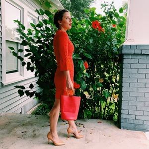 Short Red 3/4 Sleeve Lace Dress